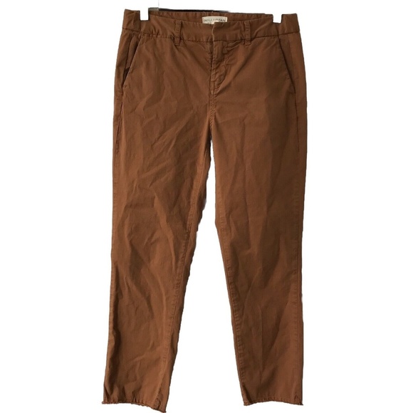 Nili Lotan Pants - Nili Lotan 2 Brown East Hampton Pants Slim Fit Ankle Trouser Raw Hem $345